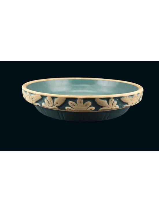 Clay City Pottery Other - Vintage Clay City Pottery 10" Green Bowl Pie Plate Floral Embossed Rim
